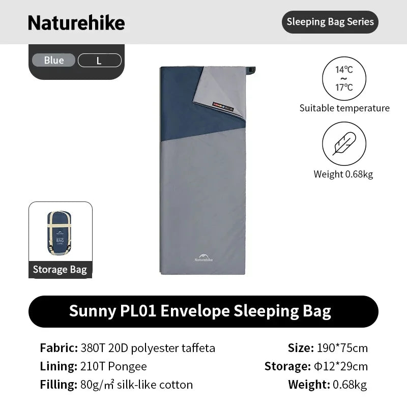 Naturehike Lightweight Compact Sleeping Bag Outdoor Camping Ultralight Envelope Sleeping Bag Portable Blanket Quilt with Compression Sack