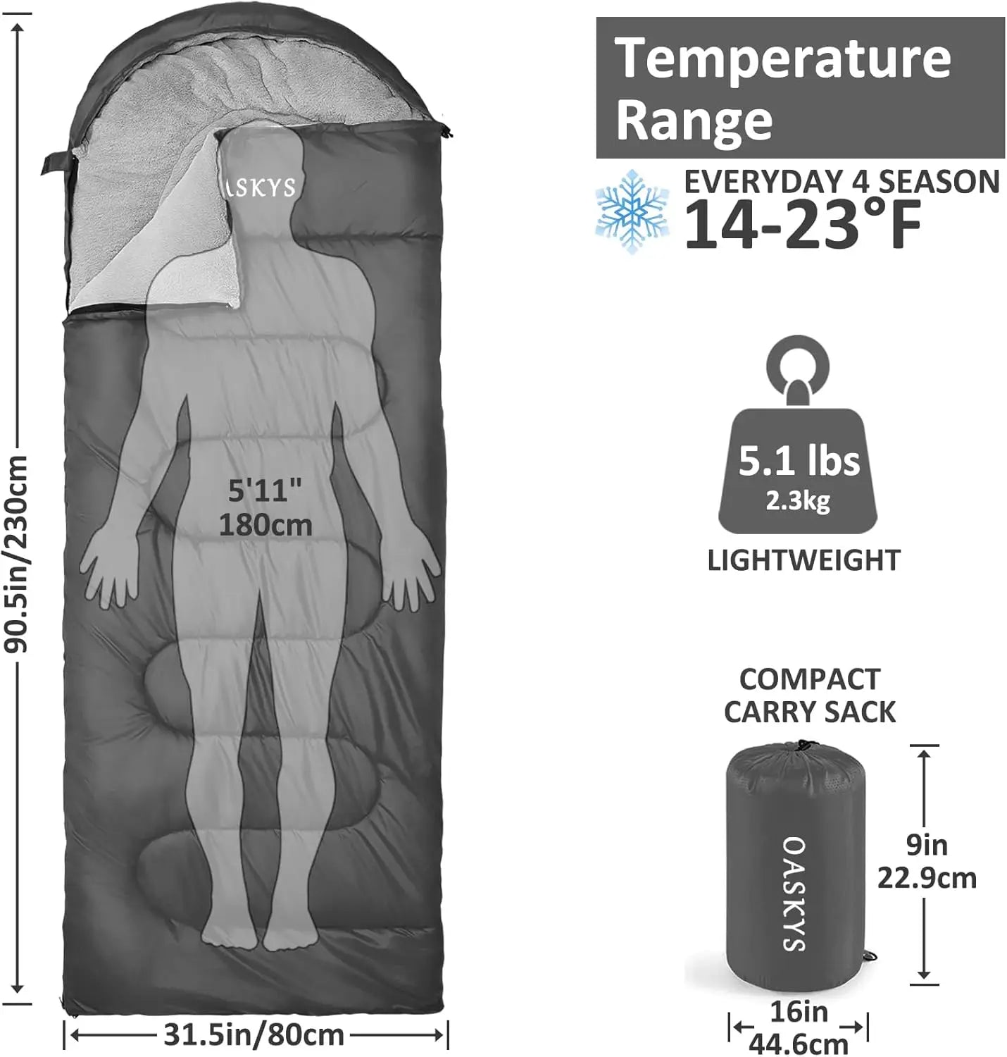 Lightweight Waterproof 3-Season Camping Sleeping Bag for Adults and Kids - Warm & Cool Weather Use for Spring, Summer, Fall - Outdoor Camping Gear, Traveling, and Adventures