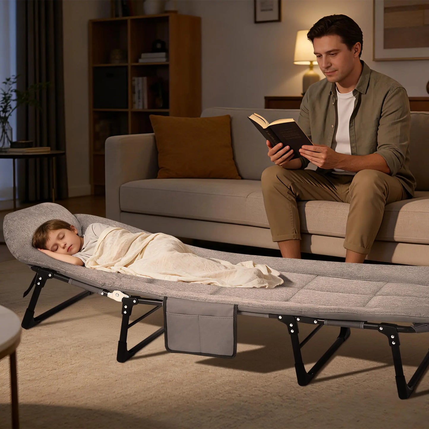 79" Portable Folding Bed with Cushion and Pillow, Camping Cot for Adults with Supports 500 Lbs, Lightweight Tent Cot for Patio Beach Indoor Outdoor