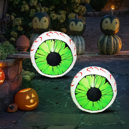 2 Packs Halloween Inflatables Large Set of Eyes Decoration Blow Ups Green Eyes for Yard 3 Ft Inflatable Halloween Decor Outdoor with LEDs Party Supplies Blow up Decoration for Indoor, Outdoor
