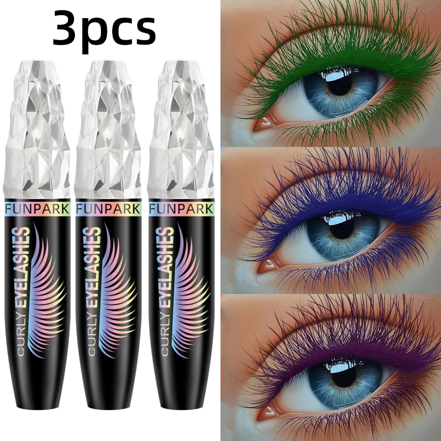3pcs Color Mascara 5D Black Waterproof Mascara Lengthens Eyelashes Extension Thick Silk Fiber Mascara Female Makeup Eye Cosmetics Tools  for  Women Gifts Green Blue Purple for Eye Lashes