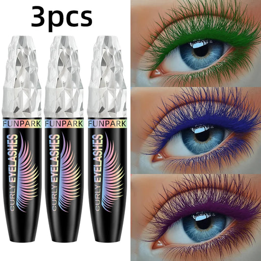 3pcs Color Mascara 5D Black Waterproof Mascara Lengthens Eyelashes Extension Thick Silk Fiber Mascara Female Makeup Eye Cosmetics Tools  for  Women Gifts Green Blue Purple for Eye Lashes