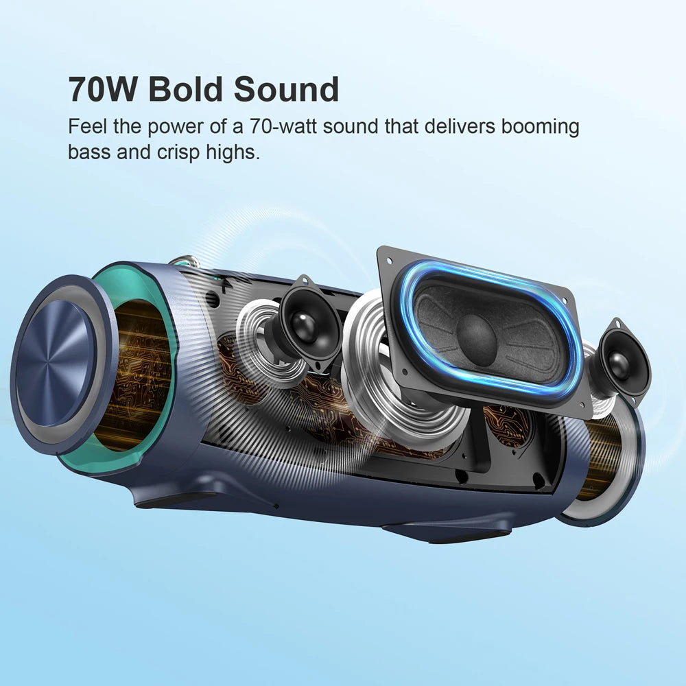 DOSS Portable Bluetooth Speaker 70W Bold Sound Bass 24H Playtime LED Lights Power Bank IPX6 Waterproof Ourdoor Wireless Speakers