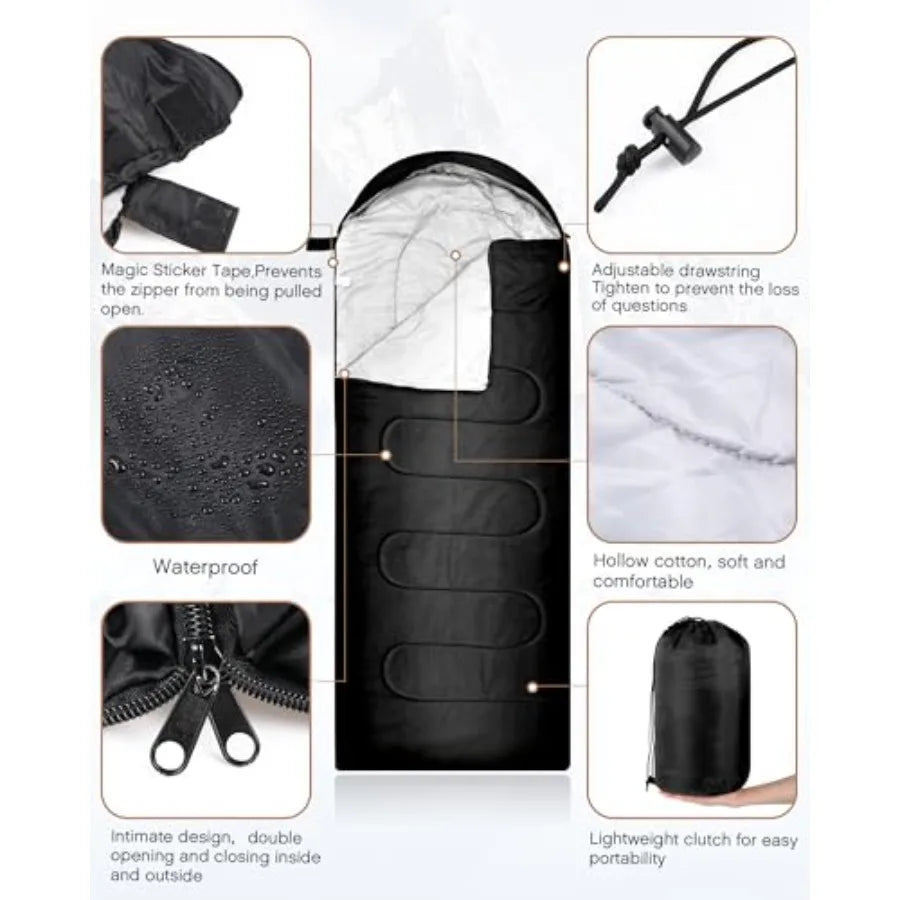 40 Pcs Sleeping Bags for Adult Bulk with Winter Beanie Hat Touch Screen Gloves Scarves Waterproof Cotton Liner Cold Weather