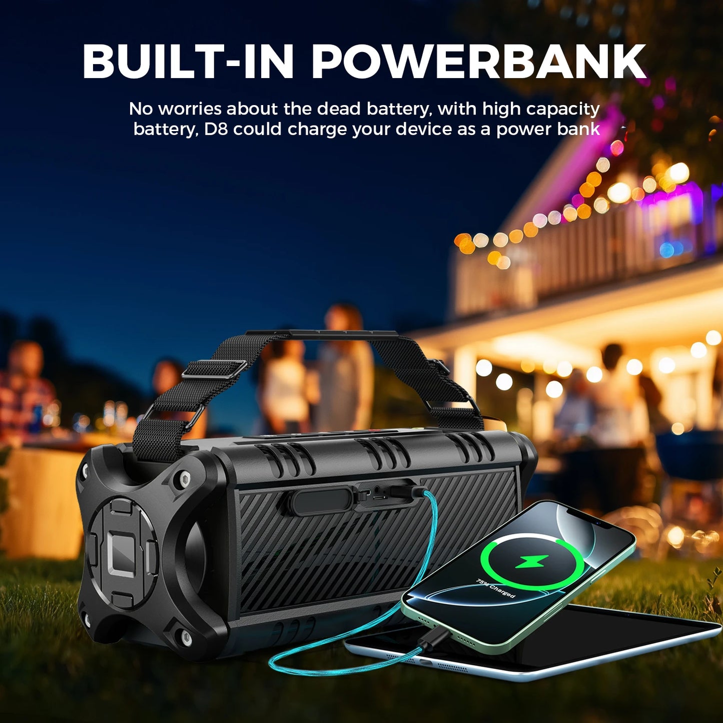 W-KING D8 Bluetooth Speaker, 50W RMS IPX6 Waterproof Loud Speakers Bluetooth Wireless, Large Outdoor Portable Party Box for Home, Outdoor, Beach, Swimming Pool