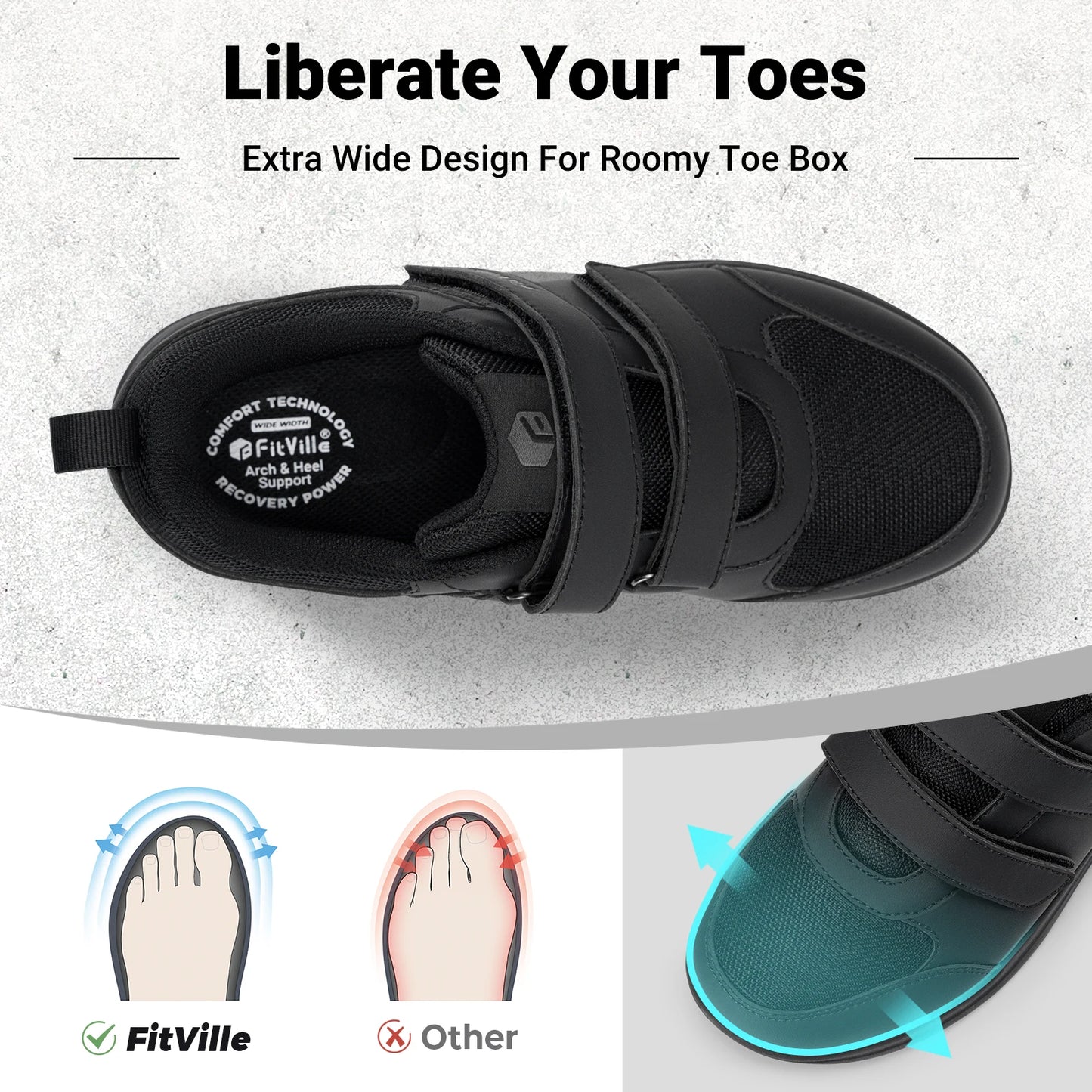 FitVille Wide Width Diabetic Shoes For Women Swollen Feet Lightweight Adjustable Strap Comfortable Elderly People Walking Shoe