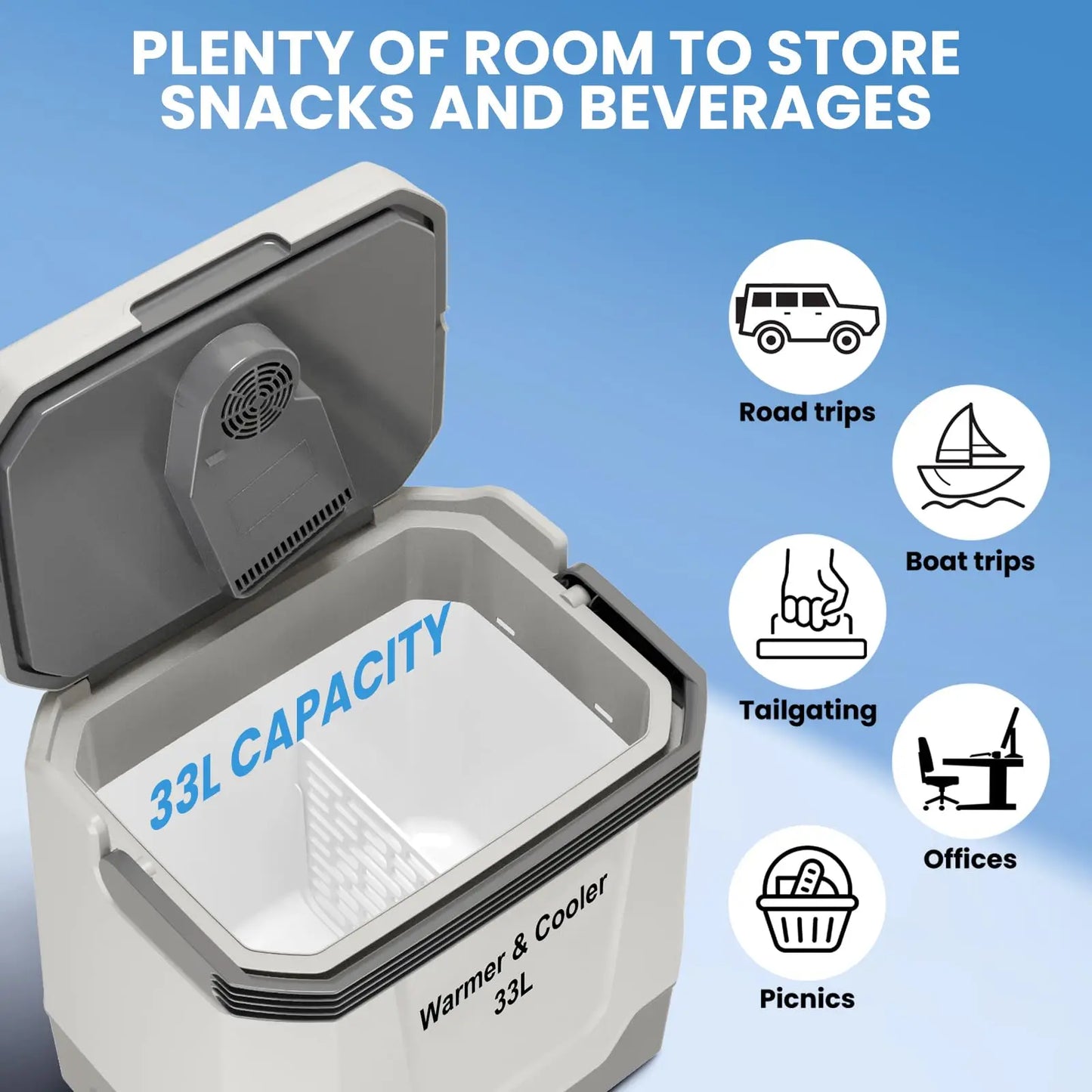 Portable 35QT Plug In Electric Cooler Warmer, 12V/110V Car Travel Cooler With Locking Handle For Camping Beach Picnic Food Home