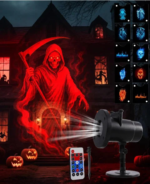 Halloween party decoration lights, special outdoor projection waterproof ghost decoration patio party festive lights + 10 cards