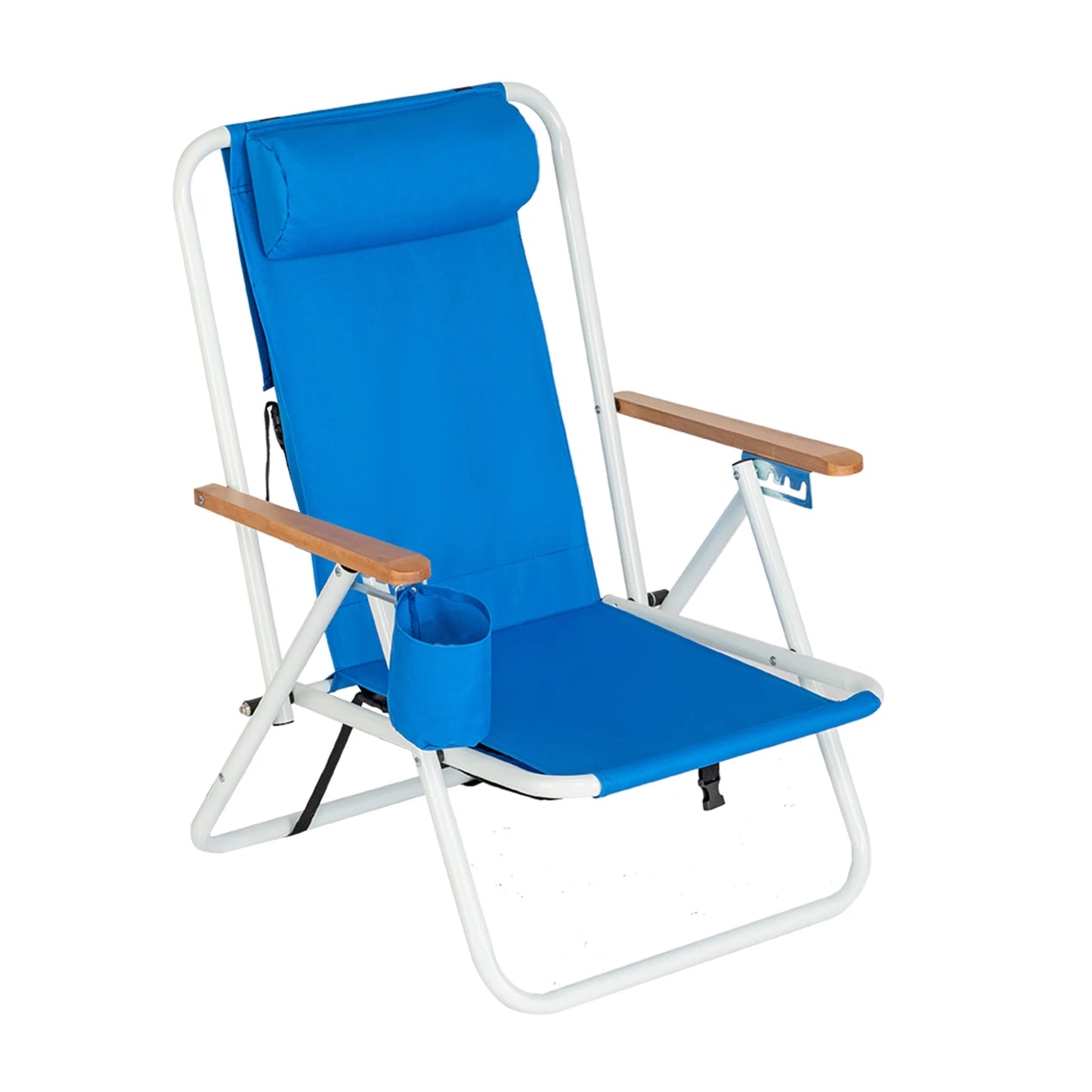 Portable High Strength Beach Chair with Adjustable Headrest Foldable Outdoor Camping Chair 600D Fabric Cup Holder Heavy Blue