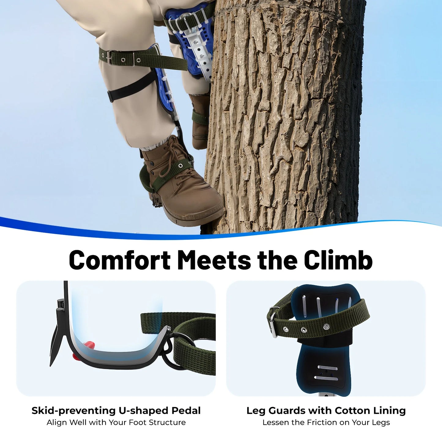 NEWEST Tree Climbing Spike Set - Adjustable Tree Climbing Gear with Spike Tool - Bearing Capacity up to 150 kg/ 330.69 lbs