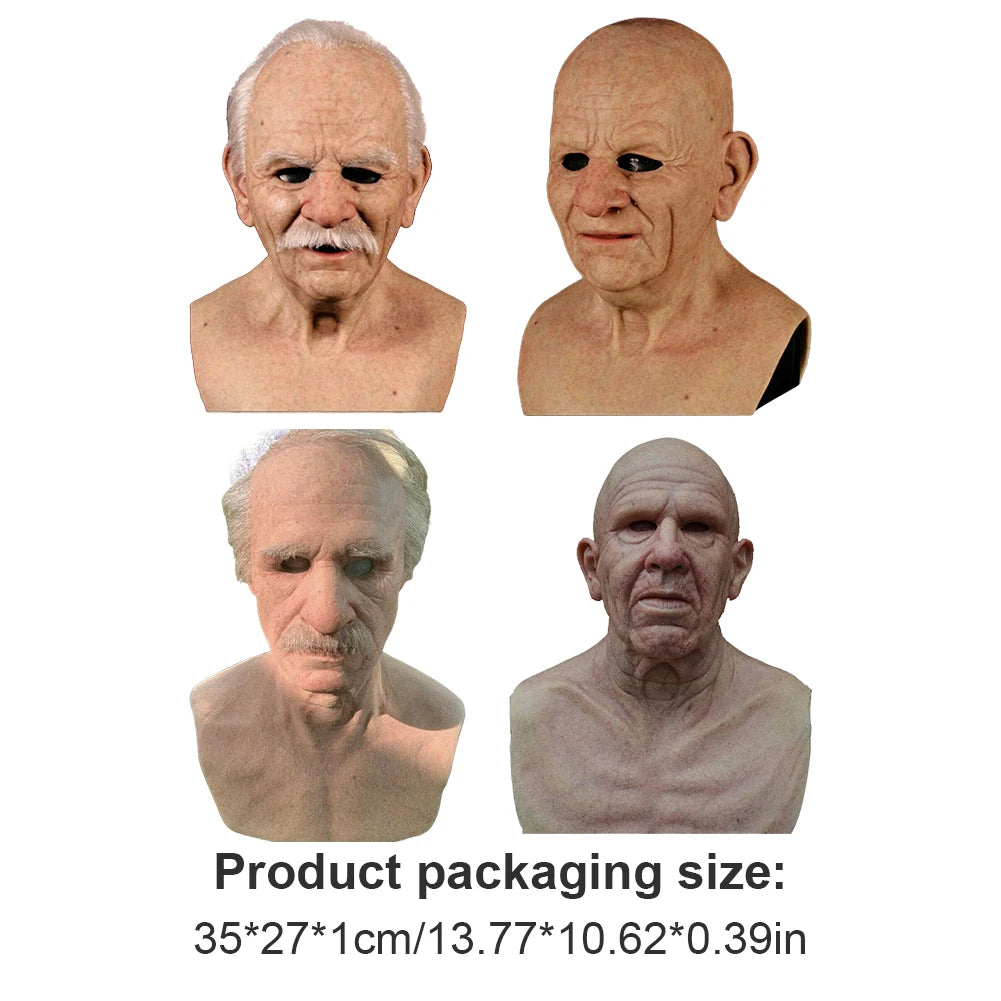 Halloween Human Wrinkle Mask Latex Old Man Horror Wrinkle Face Masks Simulation Thriller Atmosphere for Party Masquerade