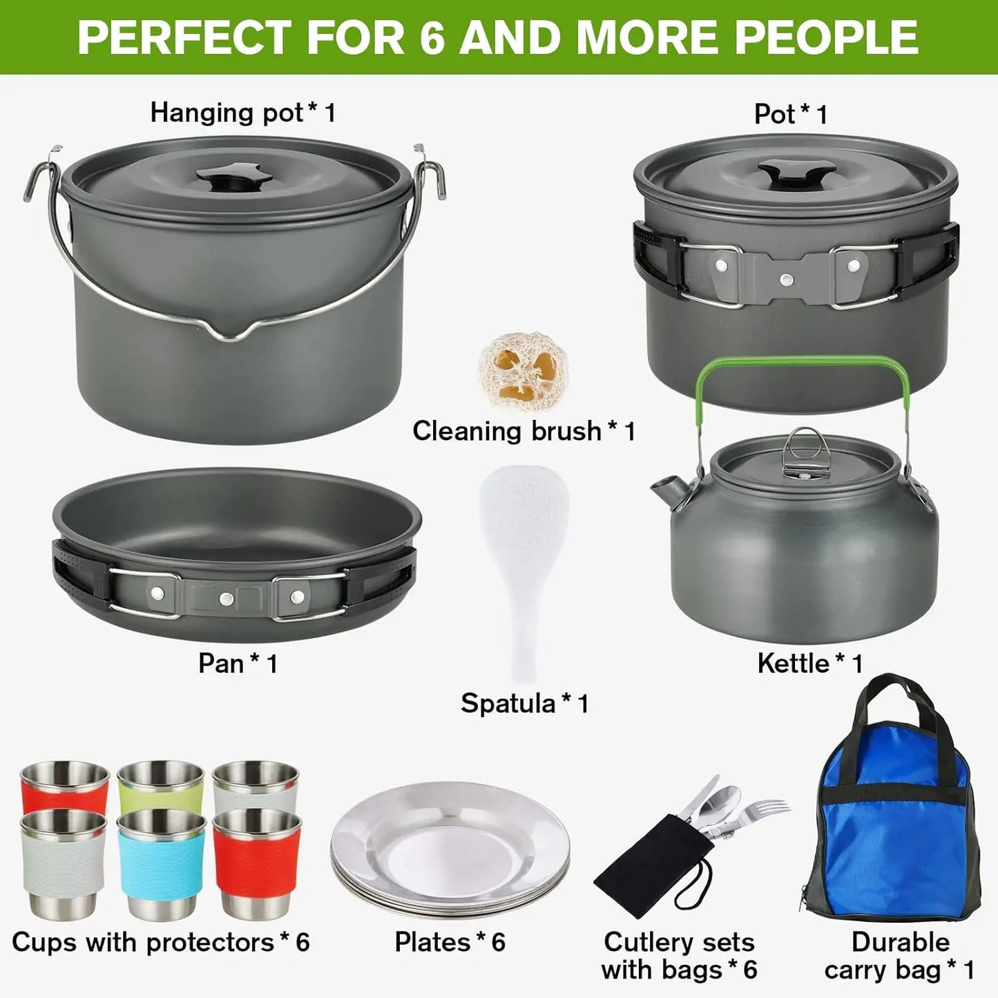 Camping Cookware Set - 37 PCs, Large Size Hanging Pot with Camping Pots and Pans, Camp Cooking Set