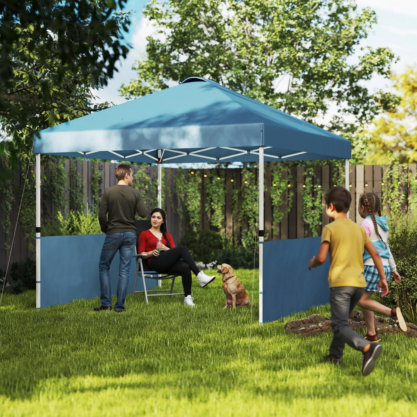 10' X 10' Pop up Canopy Tent with 2 Half Sidewalls, Sea Blue