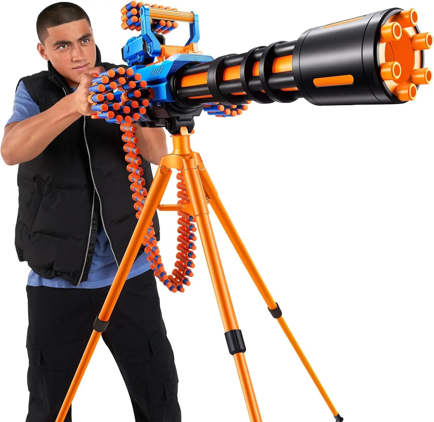 Motorized Rage Fire Blaster with Auto Feeding Belt, Tripod & Scope, 72 Darts for Outdoor Fun