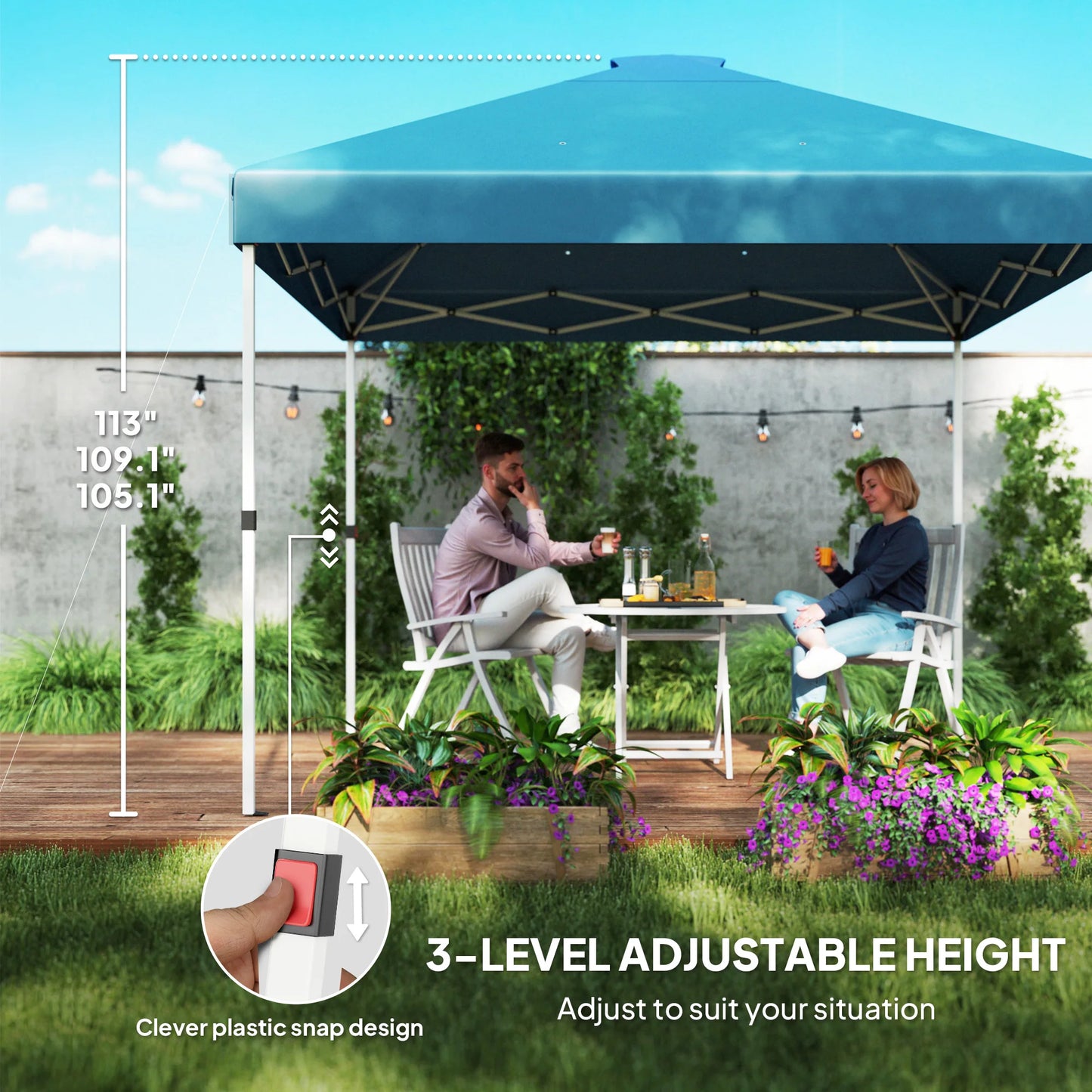10' X 10' Pop up Canopy Tent with 2 Half Sidewalls, Sea Blue