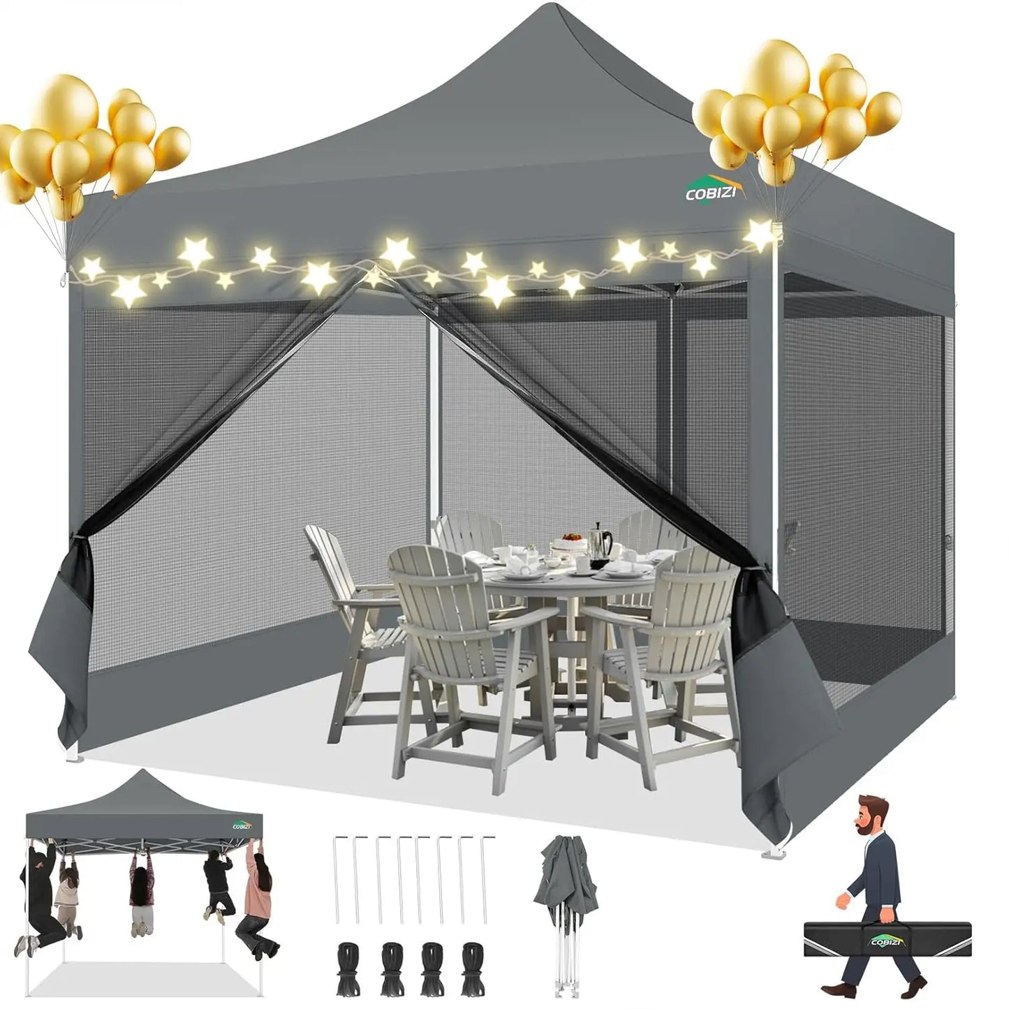 10x10 Heavy Duty Pop Up Canopy Tent with 4 Sidewalls Mosquito Netting Screen for Outdoor Camping Party Wedding Khaki,Custom
