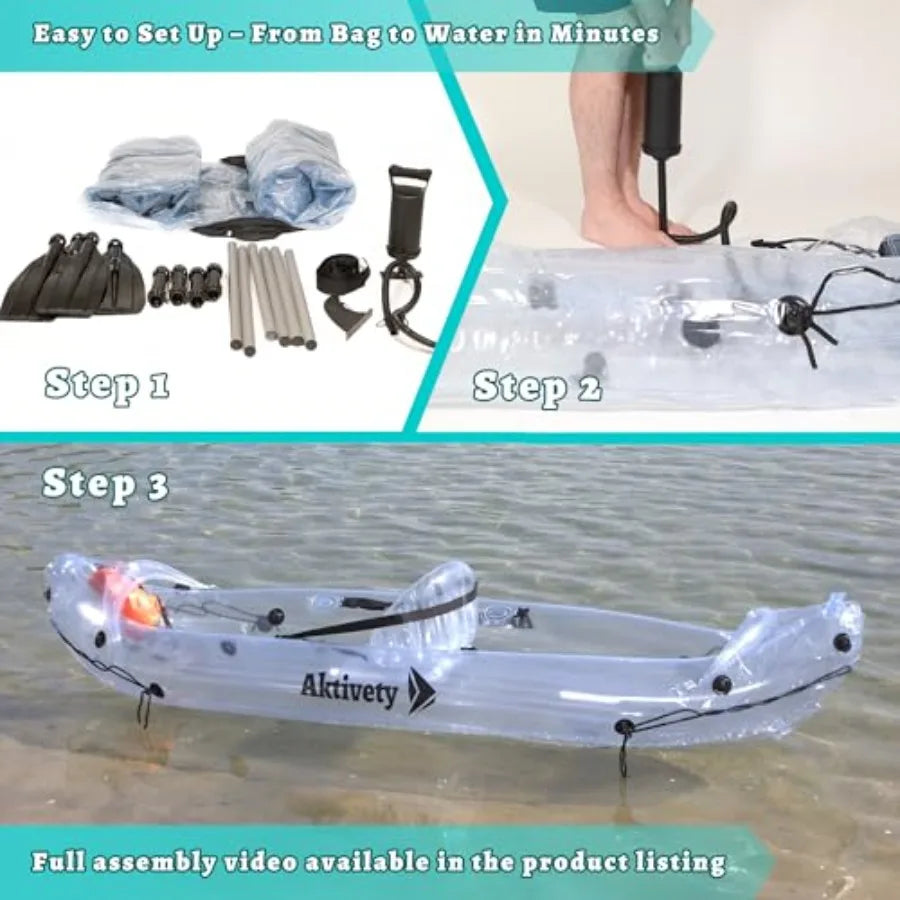 Clear Kayak 2 Person Transparent Inflatable Tandem For Adults Suitable For Lake Use Made Of Premium PVC In Crystal Clear With E