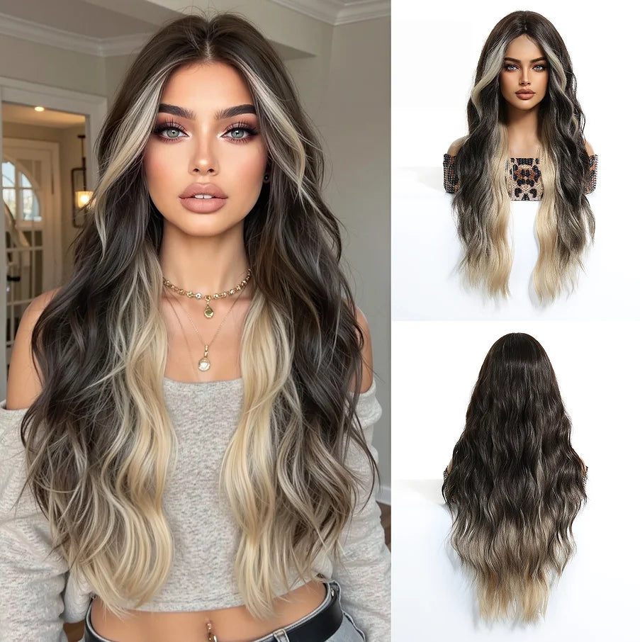 TopShe 28 Inch Burgundy Long Wavy Synthetic Wig for Women Heat Resistant Dark Red Wine Red Center Part Bouncy Curly Hair Wigs Natural Looking Soft Hairpiece Daily Wear Cosplay Costume Halloween Party Festival Gift