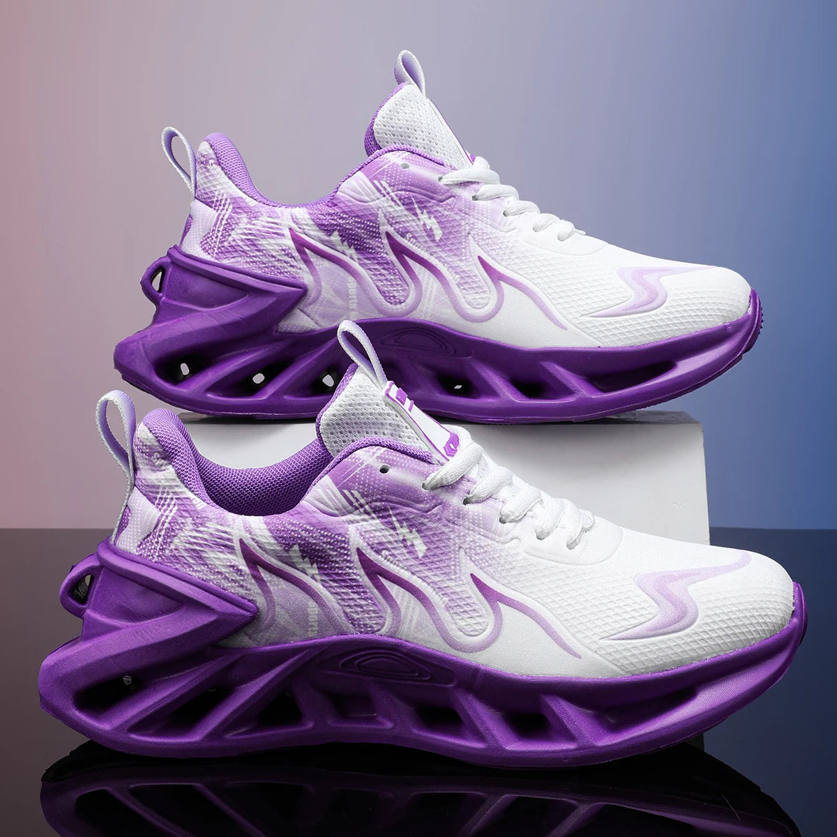 Women Gradient Print Blade Sneakers Breathable Flying Weave Mesh Hollow Out Shock Absorb Sole Lightweight Non Slip Lace Up Running Shoes Outdoor Gym Jogging Casual Sports Footwear 2026 New