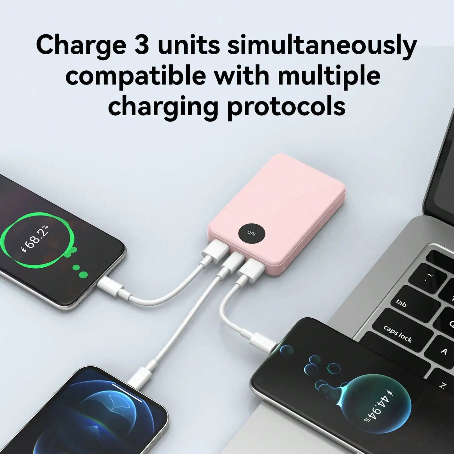 10000mAh Portable Power Bank Mobile Phone Charger, Small And Lightweight, Built-In Type-C Two-Way Charging And Discharging, Equipped With 2 USB-A Ports And Battery Level Display. Can Charge 3 Phones Simultaneously, Compatible