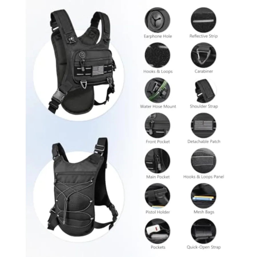 Running Vest with 2L Water Bladder Lightweight Chest Pack Hydration Backpack with Gear Holder Reflective Chest Rig for Men Women