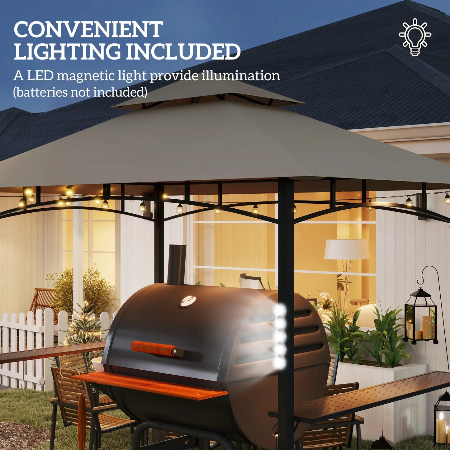 8' X 5' Grill Gazebo, 2-Tier Outdoor Bbq Gazebo, Khaki
