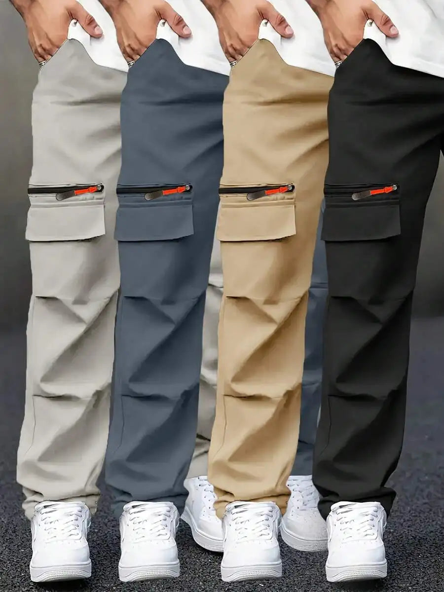 Men's Four-Piece Casual Work Pants With Multi-Pocket Design, Suitable For Daily Casual Wear And Outdoor Sports