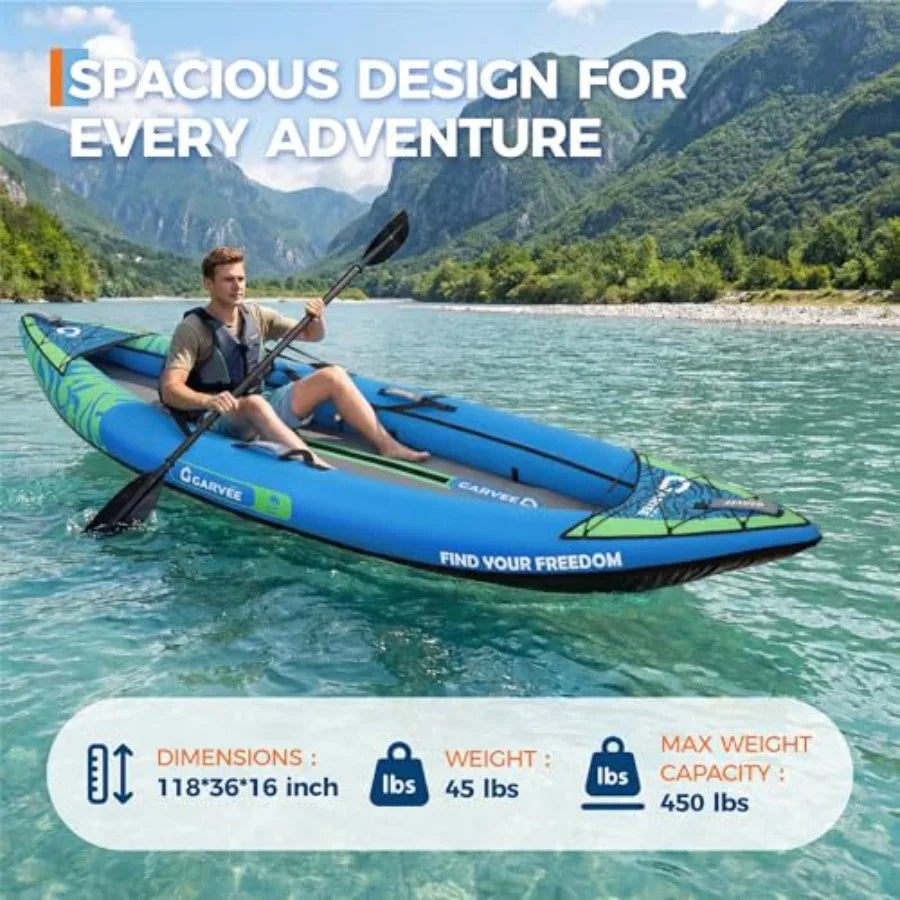 2 Person Inflatable Kayak for Adults Fishing Touring Kayak with Padded Seat 3 Fins Hand Pump Carry Bag Repair Kit 12.5FT 450 LB
