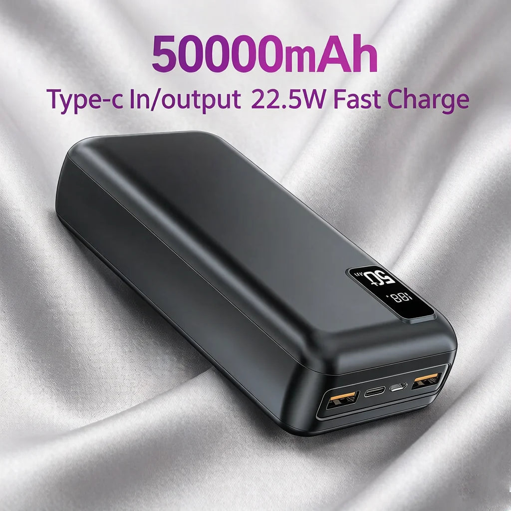 Hganus 50000mAh Powerbank 22.5W Fast Charge Protable Powerbank External Battery High Capacity For IPh Xiaomi Samsung Outdoor Use