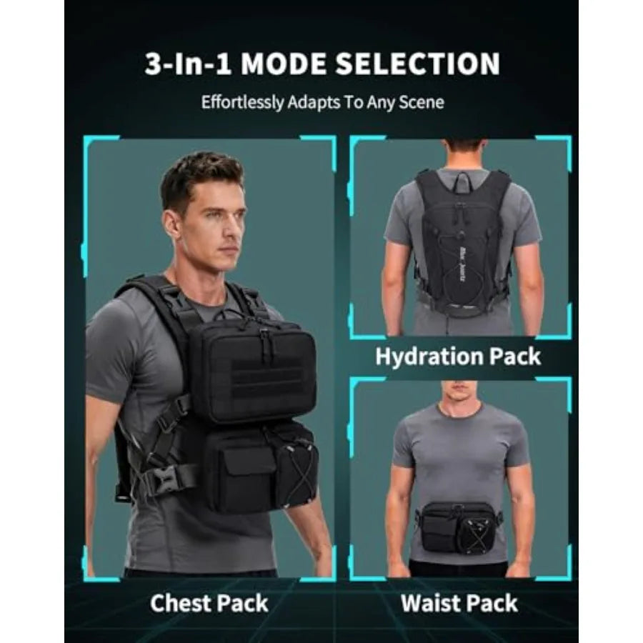 3-in-1 Running Vest with 2L Water Bladder Lightweight Tactical Hydration Backpack with Detachable Waist Pack Reflective Chest