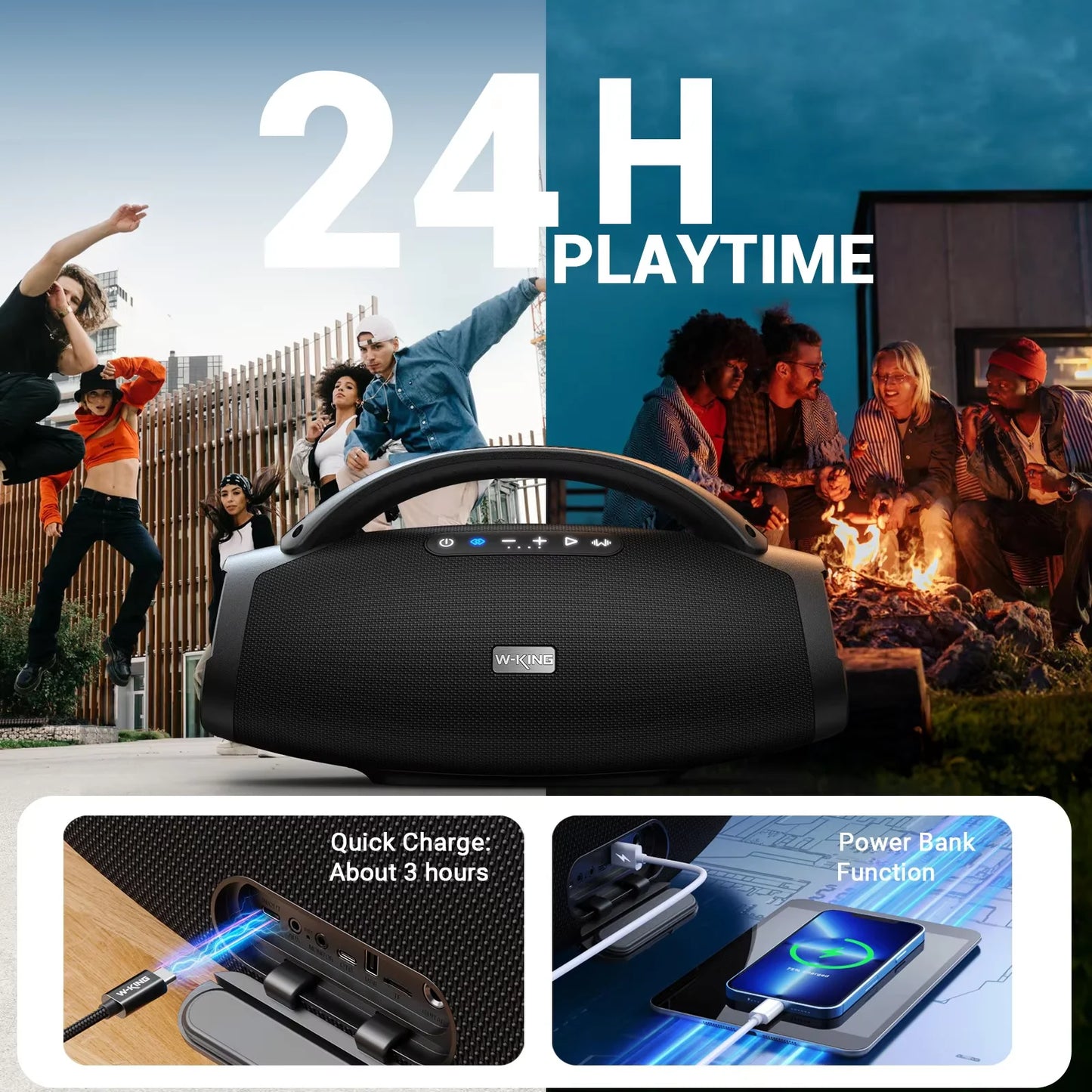 W-KING X20S Bluetooth Speaker w/Strap140W RMS Massive Bass Party Boombox IPX7 Waterproof Speaker Loud Outdoor Portable Sound Box