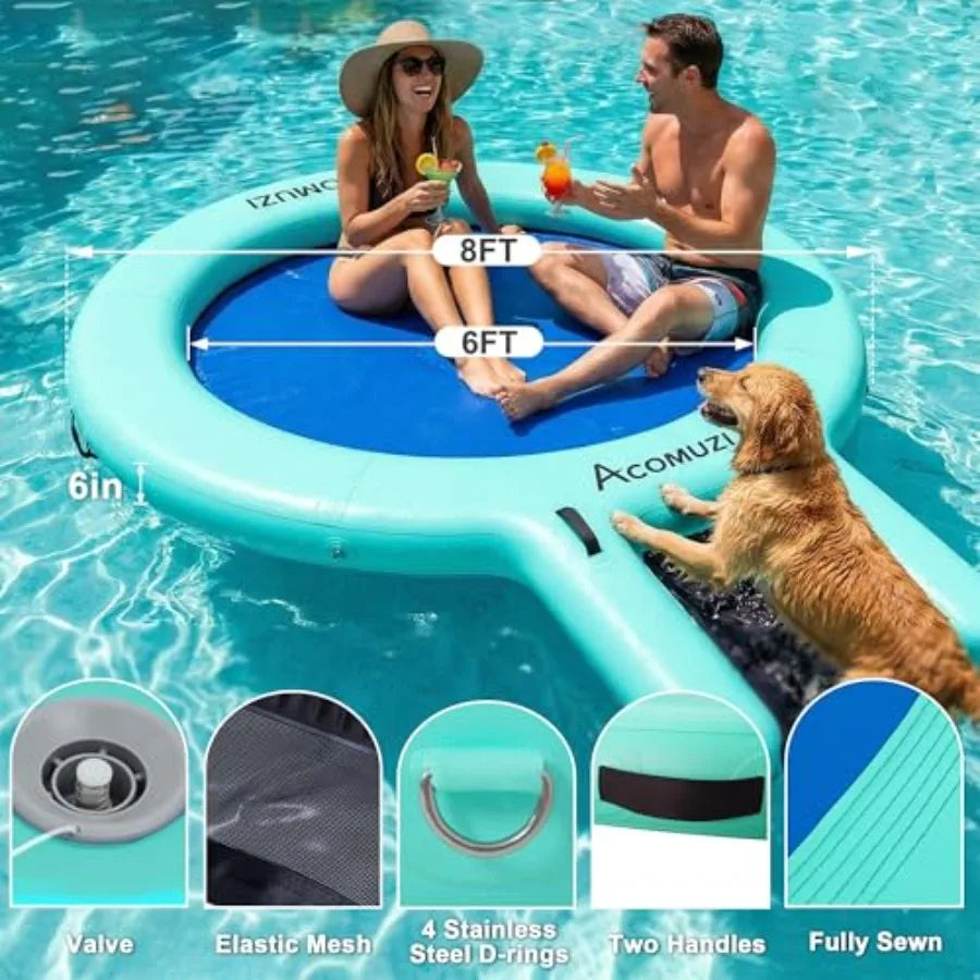 Round Inflatable Floating Dock for Adults Heavy Duty Water Hammock Float for Lake and Ocean 6/8/10/12FT Durable Fabric Multi-Co