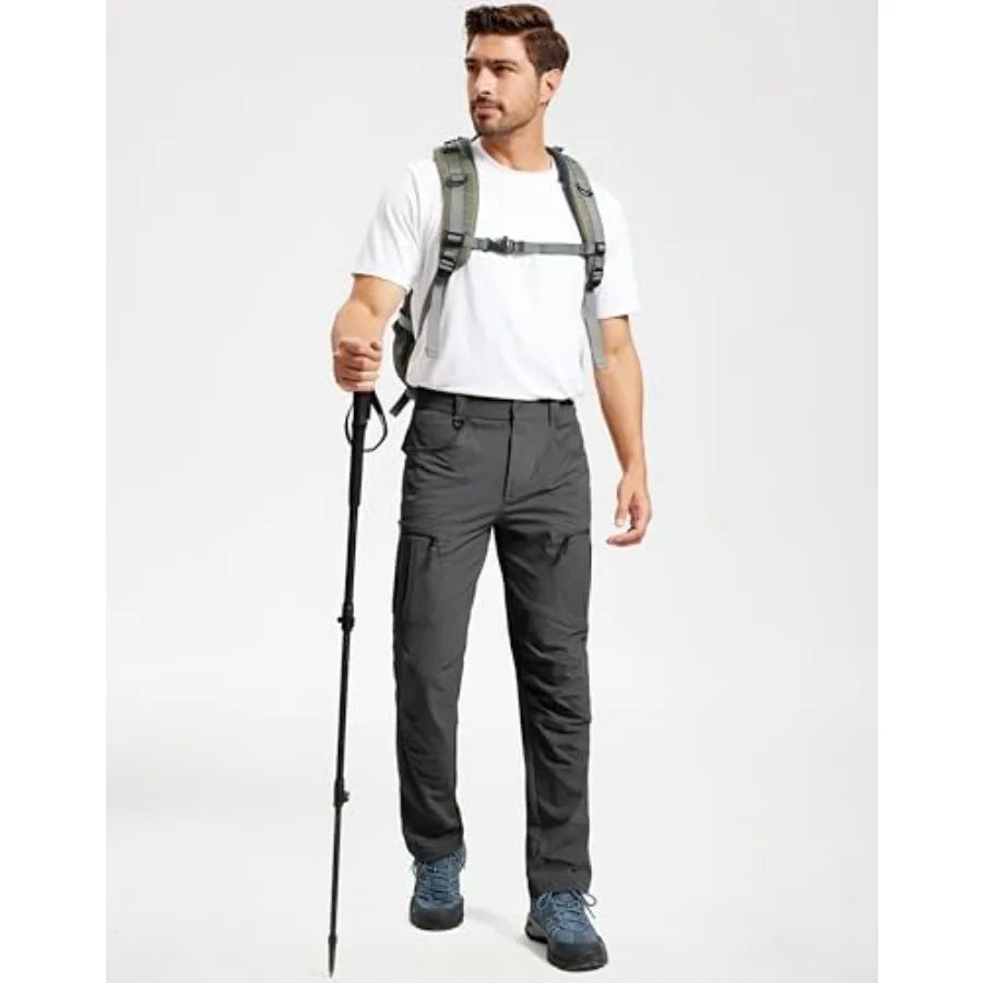 Men's Hiking Pants Lightweight Waterproof Nylon Cargo Work Pants Quick Dry Stretch Travel Fishing Pants 6 Pockets
