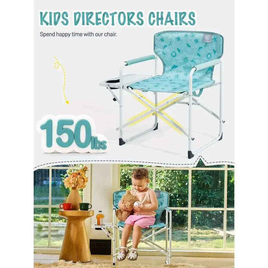 Kids Directors Chair with Side table for Camping, RV amp Sports, Padded Kid Outdoor Seat with Safety Lock, Lightweight Portable