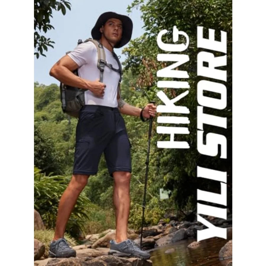 Men's Hiking Convertible Pants Quick-Dry Waterproof Lightweight Zip-Off Outdoor Stretch Cargo Work Pants