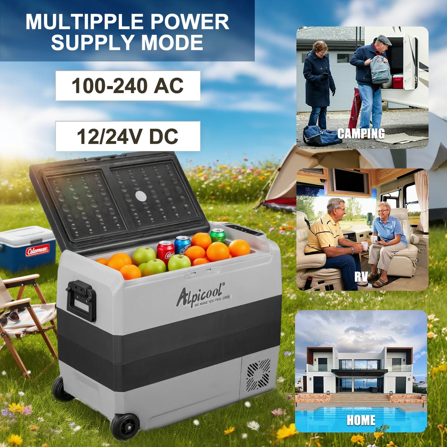 Alpicool T60 Dual Temperature Control 12 Volt Refrigerator 63 Quart Portable Car Fridge Freezer (-4°F~68°F) for Truck, RV, Boat