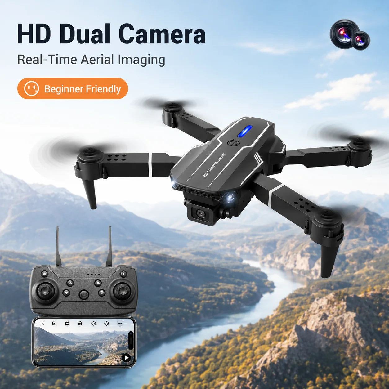 ZNLYRION S101 Foldable RC Drone 4K HD Dual Camera WIFI FPV APP Waypoint Flight Altitude Hold 6-Axis Gyro Quadcopter for Beginners