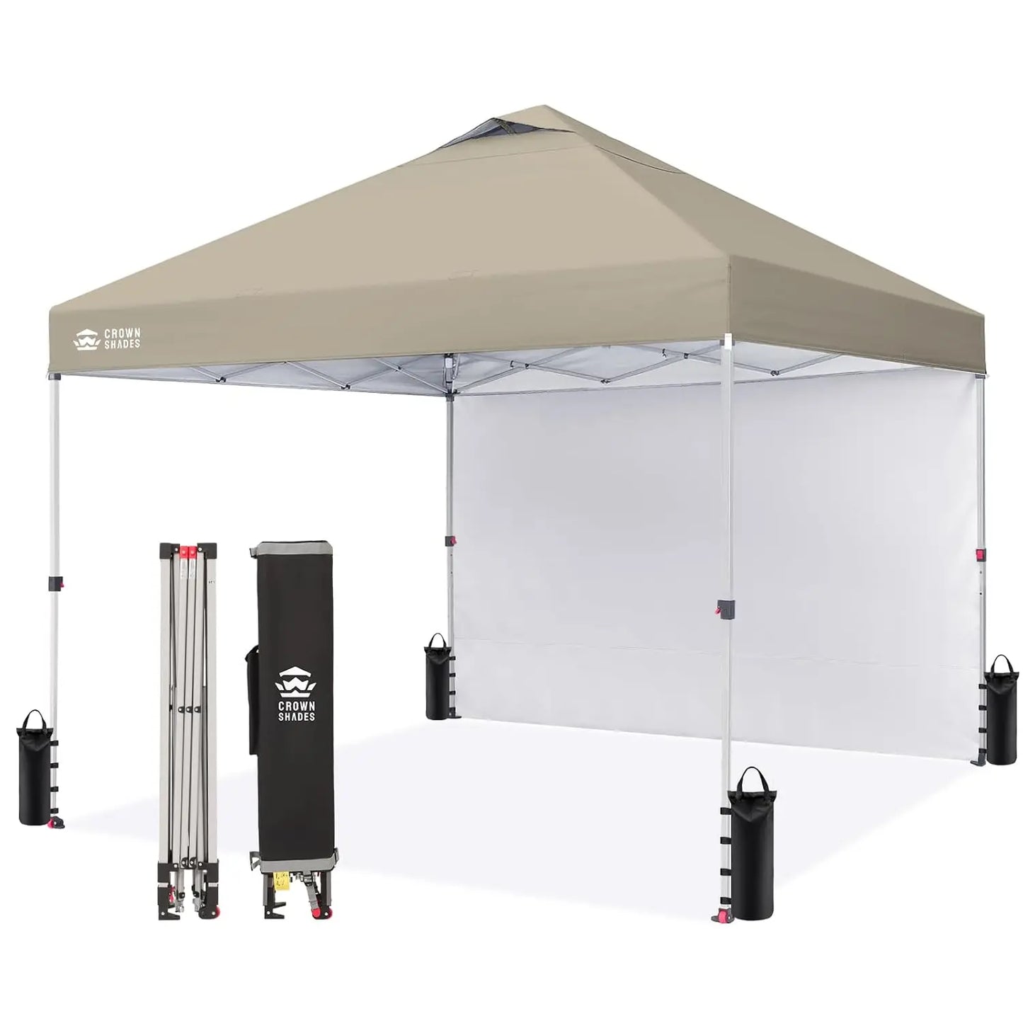10x10 Pop Up Canopy with 1 Side Wall - Beach Tent with One Push Setup - Outdoor Sun Shade for Events, Parties,, Customized
