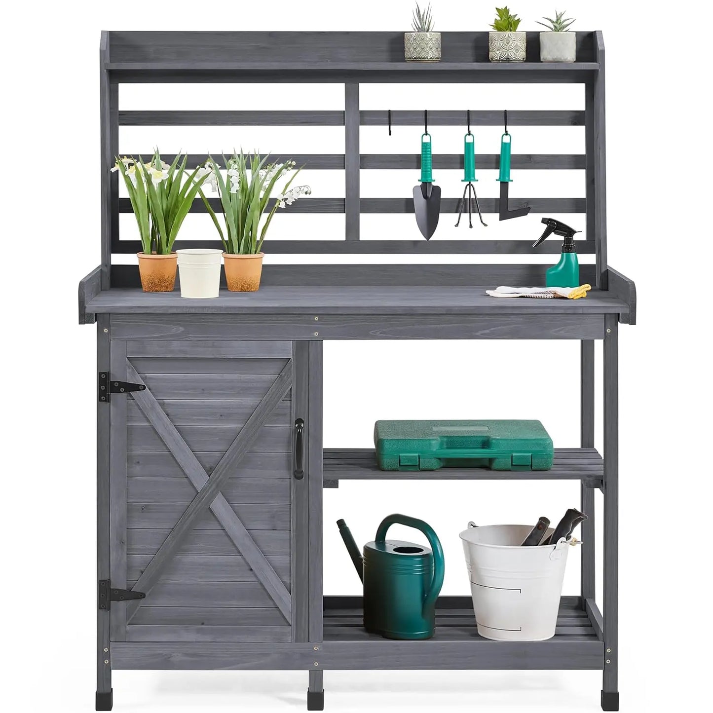 Outdoor Potting Bench, Large Horticulture Work Table Workstation with Storage Cabinet Shelf & Planting Working, Customized
