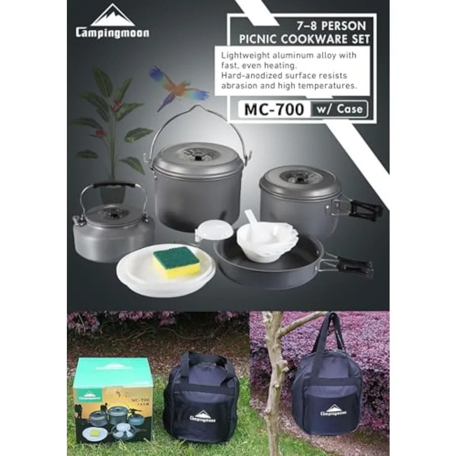 Nesting Camping Cookware Set 4-Piece Lightweight Aluminum Outdoor Cooking Set with 2 Pots Frying Pan Kettle Portable with Carrying