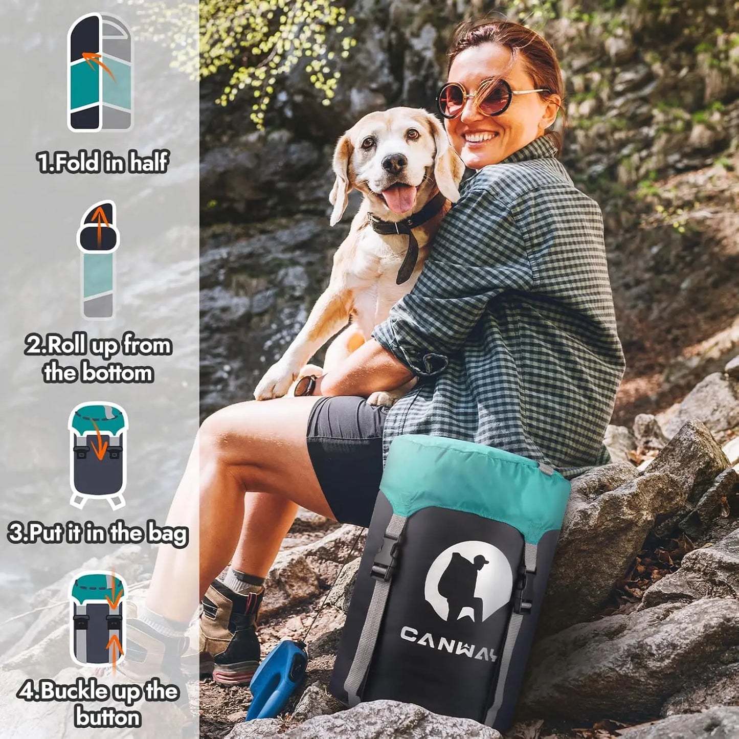 Flannel Sleeping Bag for Adults Kids, Camping Backpacking in Cold & Warm Weather with Compression Sack