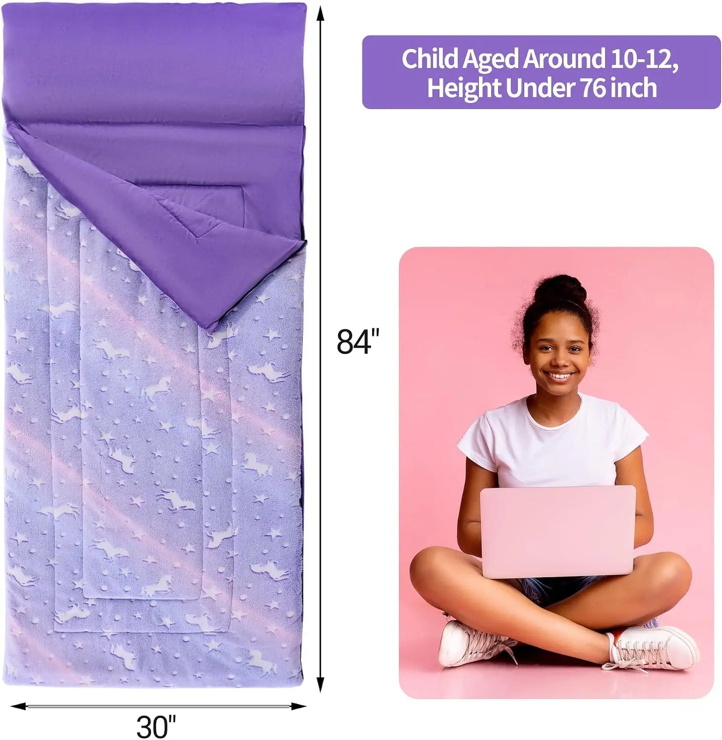 Glow in the Dark Kids Sleeping Bag for Ages 10-12, Soft Nap Mat with Pillow and Blanket for Daycare, School, Travel & Camping, Sleep Bag for Boys and Girls, Truck Theme