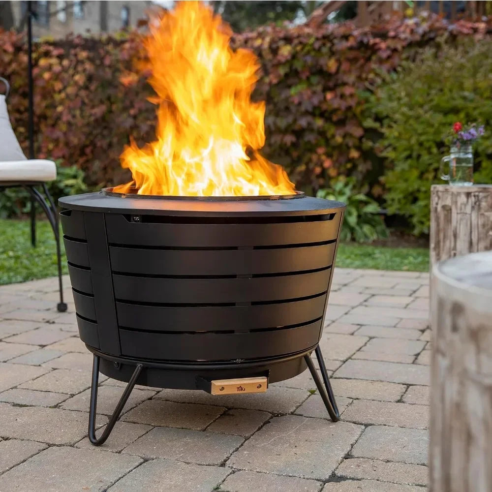 Modern Black 25-Inch Smokeless Wood-Burning Patio Fire Pit with Removable Ash Pan and Weather-Resistant Cover