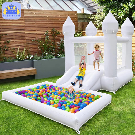 Kids Birthday Gift 9ft White Bounce House With Slide And Ball Pit Party Customization Inflatable Mini Bouncy Castle With Blower