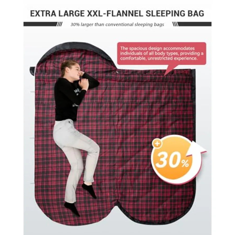 Sleeping Bag for Adults Cold Weather and Warm Extra Wide Big and Tall XL Portable Waterproof Flannel Sleeping Bags Essentials