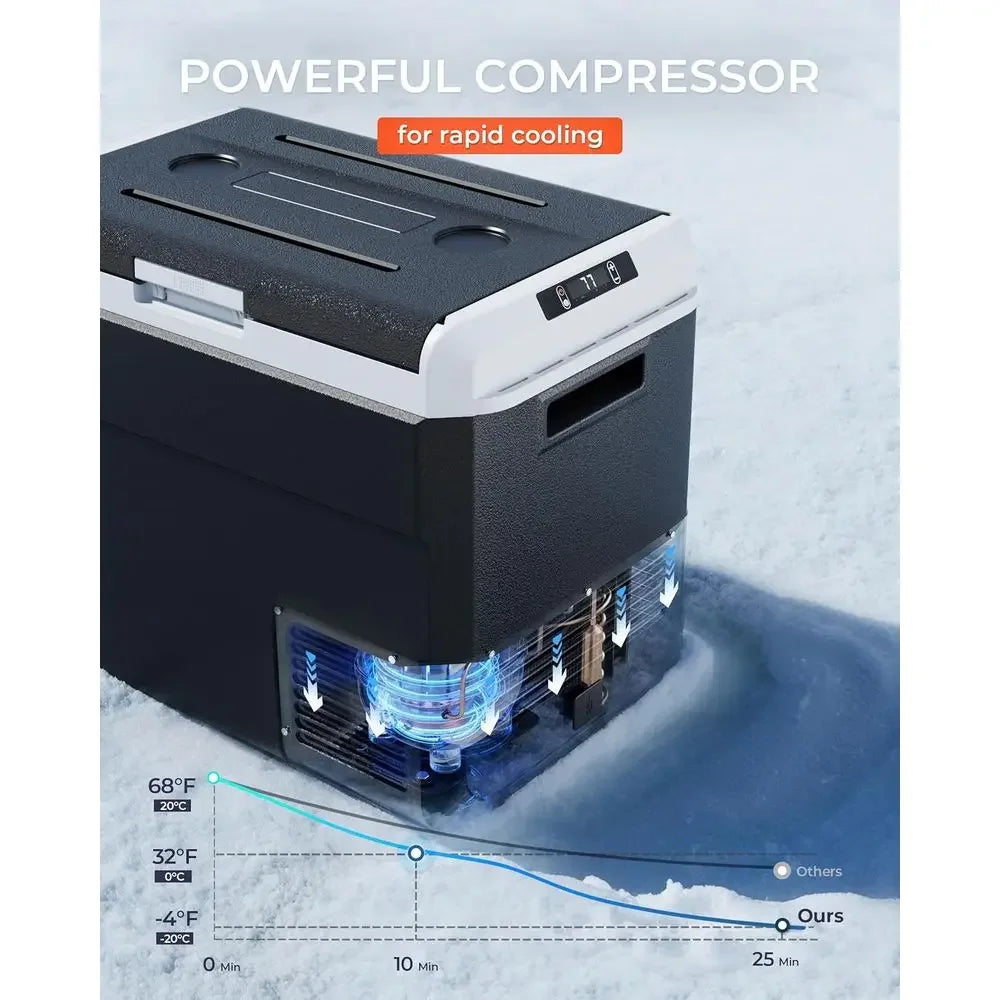 12 Rerigerator, 64 Quart Electric Cooler, Car ridge 12V/24V DC 100~240V AC, Portable reezer -4℉~68℉, APP Control, Portable 12V R