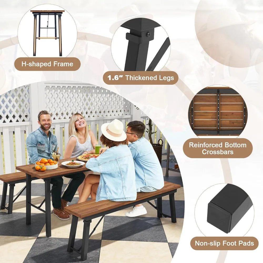 Outdoor Dining Table With Benches for 4-6 Persons, No Assembly Foldable 59 Inches Narrow Patio Dining Table, Customized