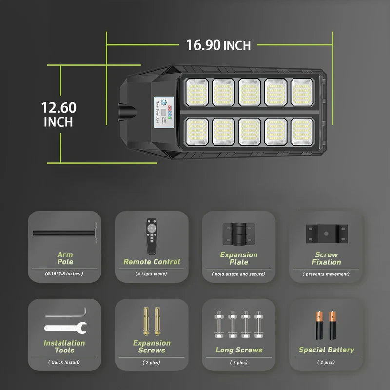 Solar Street Light Outdoor, 4000W LED Solar Powered Flood Light with Remote Control, Motion Sensor Dusk to Dawn Security Lighting, IP66 Waterproof for Yard Driveway Garden Deck Garage