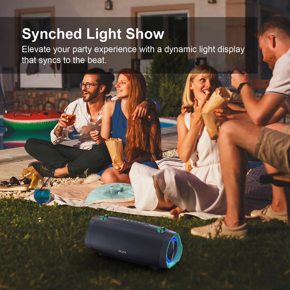 DOSS Portable Bluetooth Speaker 70W Bold Sound Bass 24H Playtime LED Lights Power Bank IPX6 Waterproof Ourdoor Wireless Speakers