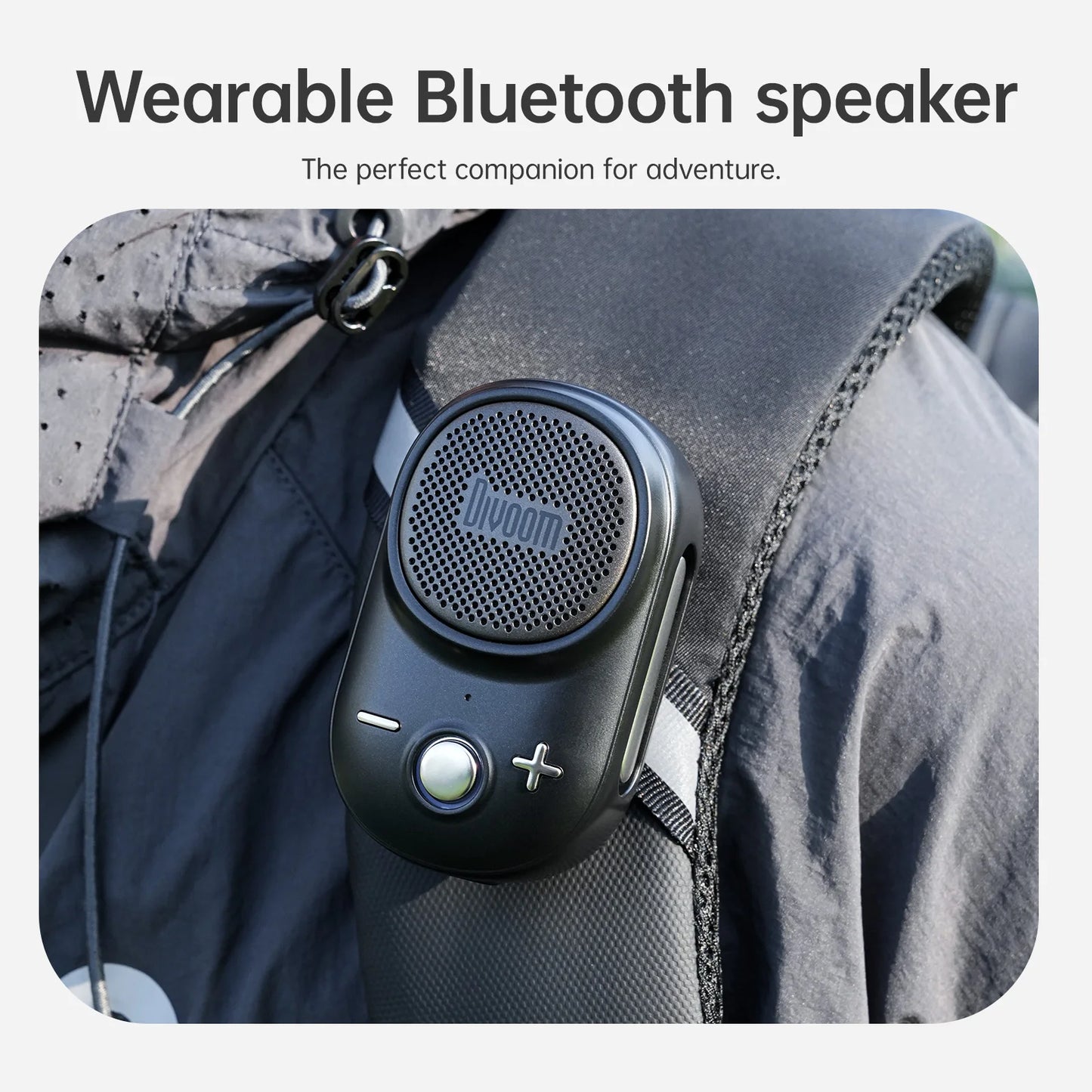 Divoom Itour-S Portable Bluetooth Speaker, IP67 Waterproof, Clip-on Design, Built-in Strap, 10H Playtime, Small Outdoor Speaker